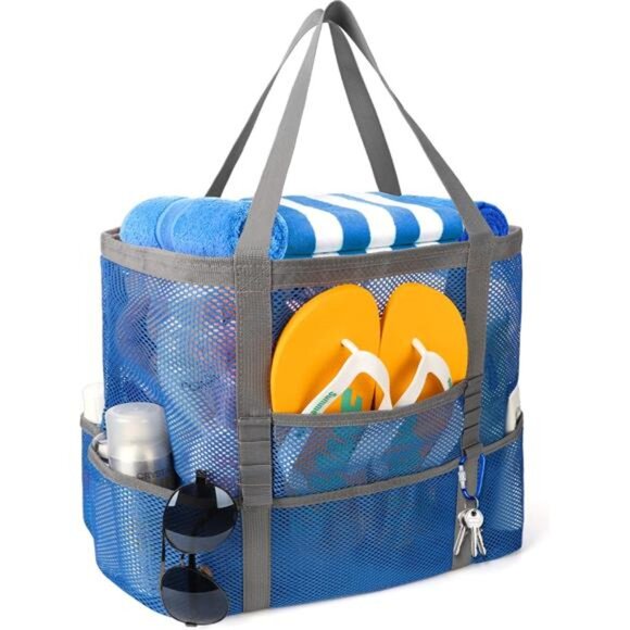 Mesh Beach Tote Bag with Multiple Pockets - Picture 1 of 7
